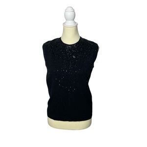 Vintage 60's Dragon House Black Lambs Wool & Angora Black Sequin Beaded Top
